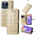 For Tecno Spark 8 Cat and Dog Embossed Leather Phone Case(Gold)