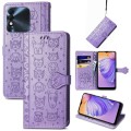 For Tecno Spark 8 Cat and Dog Embossed Leather Phone Case(Purple)