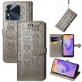 For Tecno Spark 8 Cat and Dog Embossed Leather Phone Case(Gray)