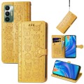 For Tecno Spark 7 Cat and Dog Embossed Leather Phone Case(Yellow)