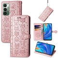 For Tecno Spark 7 Cat and Dog Embossed Leather Phone Case(Rose Gold)
