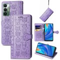 For Tecno Spark 7 Cat and Dog Embossed Leather Phone Case(Purple)