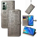 For Tecno Spark 7 Cat and Dog Embossed Leather Phone Case(Gray)