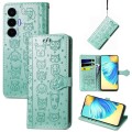 For Tecno Spark 8P Cat and Dog Embossed Leather Phone Case(Green)