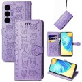 For Tecno Spark 8P Cat and Dog Embossed Leather Phone Case(Purple)