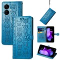 For Tecno Spark 9T Cat and Dog Embossed Leather Phone Case(Blue)