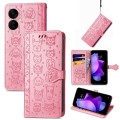 For Tecno Spark 9T Cat and Dog Embossed Leather Phone Case(Pink)