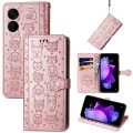 For Tecno Spark 9T Cat and Dog Embossed Leather Phone Case(Rose Gold)