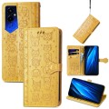 For Tecno Pova 4 Pro Cat and Dog Embossed Leather Phone Case(Yellow)