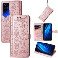 For Tecno Pova 4 4G Cat and Dog Embossed Leather Phone Case(Rose Gold)