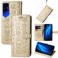 For Tecno Pova 4 4G Cat and Dog Embossed Leather Phone Case(Gold)