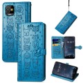 For Tecno Pop 5 Cat and Dog Embossed Leather Phone Case(Blue)