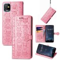 For Tecno Pop 5 Cat and Dog Embossed Leather Phone Case(Pink)