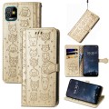 For Tecno Pop 5 Cat and Dog Embossed Leather Phone Case(Gold)