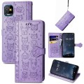 For Tecno Pop 5 Cat and Dog Embossed Leather Phone Case(Purple)