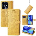 For Tecno Spark 10 Cat and Dog Embossed Leather Phone Case(Yellow)