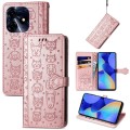 For Tecno Spark 10 Cat and Dog Embossed Leather Phone Case(Rose Gold)