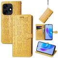 For Tecno Spark 10C Cat and Dog Embossed Leather Phone Case(Yellow)