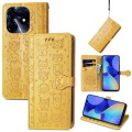 For Tecno Spark 10 Pro Cat and Dog Embossed Leather Phone Case(Yellow)