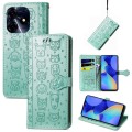 For Tecno Spark 10 Pro Cat and Dog Embossed Leather Phone Case(Green)