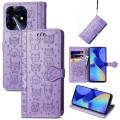 For Tecno Spark 10 Pro Cat and Dog Embossed Leather Phone Case(Purple)