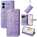 For Tecno Camon 20 Pro 5G Cat and Dog Embossed Leather Phone Case(Purple)