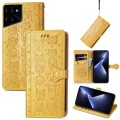 For Tecno Pova 5 Pro Cat and Dog Embossed Leather Phone Case(Yellow)