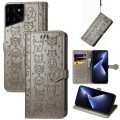 For Tecno Pova 5 Pro Cat and Dog Embossed Leather Phone Case(Gray)
