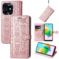 For Tecno Spark 20C / GO 2024 Cat and Dog Embossed Leather Phone Case(Rose Gold)