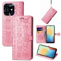 For Tecno Pop 8 4G Cat and Dog Embossed Leather Phone Case(Pink)