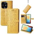 For Tecno Pop 8 4G Cat and Dog Embossed Leather Phone Case(Yellow)