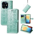 For Tecno Pop 8 4G Cat and Dog Embossed Leather Phone Case(Green)