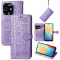 For Tecno Pop 8 4G Cat and Dog Embossed Leather Phone Case(Purple)