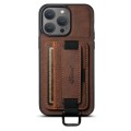 For iPhone 15 Pro Max Suteni H13 Litchi Leather Wrist Strap Wallet Back Phone Case(Brown)