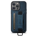 For iPhone 15 Pro Max Suteni H13 Litchi Leather Wrist Strap Wallet Back Phone Case(Blue)