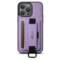 For iPhone 15 Pro Suteni H13 Litchi Leather Wrist Strap Wallet Back Phone Case(Purple)