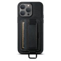 For iPhone 14 Suteni H13 Litchi Leather Wrist Strap Wallet Back Phone Case(Black)