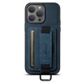 For iPhone 13 Pro Max Suteni H13 Litchi Leather Wrist Strap Wallet Back Phone Case(Blue)