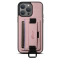 For iPhone 13 Pro Suteni H13 Litchi Leather Wrist Strap Wallet Back Phone Case(Pink)