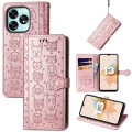For UMIDIGI A15C Cat and Dog Embossed Leather Phone Case(Rose Gold)