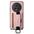For Honor Magic5 Suteni H13 Litchi Leather Wrist Strap Wallet Back Phone Case(Pink)
