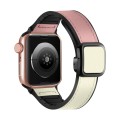 For Apple Watch Series 9 45mm Fold Magnetic Square Buckle PU Silicone Watch Band(Pink White)