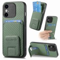 For iPhone XS Max Carbon Fiber Card Bag Fold Stand Phone Case(Green)