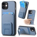 For iPhone 11 Carbon Fiber Card Bag Fold Stand Phone Case(Blue)