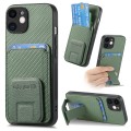 For iPhone 11 Carbon Fiber Card Bag Fold Stand Phone Case(Green)