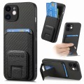 For iPhone 12 Carbon Fiber Card Bag Fold Stand Phone Case(Black)