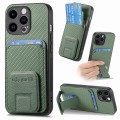 For iPhone 12 Pro Carbon Fiber Card Bag Fold Stand Phone Case(Green)