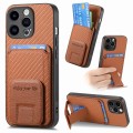 For iPhone 12 Pro Max Carbon Fiber Card Bag Fold Stand Phone Case(Brown)
