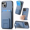 For iPhone 13 Carbon Fiber Card Bag Fold Stand Phone Case(Blue)