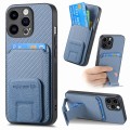 For iPhone 13 Pro Carbon Fiber Card Bag Fold Stand Phone Case(Blue)